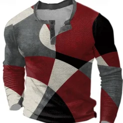 Men's Graphic Geometric Color Block Waffle Henley Shirt Casual Style Classic Style Long Sleeve Fashion Designer Basic Outdoor Daily Spring & Fall Blue Burgundy Brown Green Henley Henley T-Shirt
