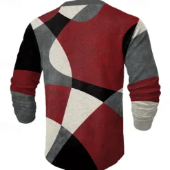 Men's Graphic Geometric Color Block Waffle Henley Shirt Casual Style Classic Style Long Sleeve Fashion Designer Basic Outdoor Daily Spring & Fall Blue Burgundy Brown Green Henley Henley T-Shirt