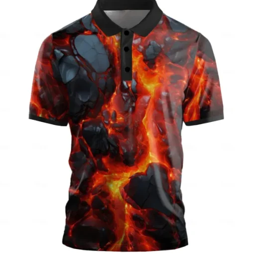 Men's Graphic Geometric Golf Shirt Short Sleeve Polo Shirts Collared Shirts Casual Dark School Outdoor Street Dailywear 3D Print Summer Yellow Red Purple