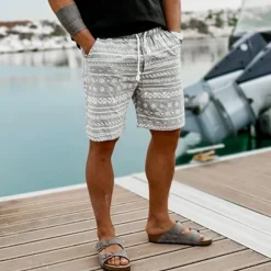 Men's Graphic Geometric Pattern Shorts Summer Shorts Beach Shorts Mid Waist Streetwear Hawaiian Designer Casual Daily Holiday Elastic Waist 3D Print Drawstring Designer Clothing Apparel