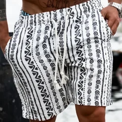 Men's Graphic Geometric Pattern Shorts Summer Shorts Beach Shorts Mid Waist Streetwear Hawaiian Designer Casual Daily Holiday Elastic Waist 3D Print Drawstring Designer Clothing Apparel