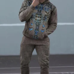 Men's Graphic Geometric 2pcs 3D Sweatshirt Sets Tracksuit Hoodies Long Sleeve Long pants Hooded Streetwear Sportswear Basic Sports & Outdoor Casual Sports Print Spring Fall Black And White Black White