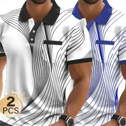Men's Graphic Geometric Polo Short Sleeve Polo Shirts Collared Shirts Business Casual Outdoor Business Athleisure Daily Wear Pocket 3D Print Buttons Summer Black + blue Light blue + blue Red + Black