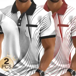 Men's Graphic Geometric Polo Short Sleeve Polo Shirts Collared Shirts Business Casual Outdoor Business Athleisure Daily Wear Pocket 3D Print Buttons Summer Black + blue Light blue + blue Red + Black
