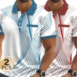 Men's Graphic Geometric Polo Short Sleeve Polo Shirts Collared Shirts Business Casual Outdoor Business Athleisure Daily Wear Pocket 3D Print Buttons Summer Black + blue Light blue + blue Red + Black