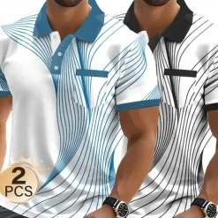 Men's Graphic Geometric Polo Short Sleeve Polo Shirts Collared Shirts Business Casual Outdoor Business Athleisure Daily Wear Pocket 3D Print Buttons Summer Black + blue Light blue + blue Red + Black