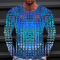 Men's Graphic Gradient Metallic Shirt T Shirt Long Sleeve T shirt 3D Print Crew Neck Shirt Vintage Fashion Designer Outdoor Daily Sports 1 2 3 Spring & Fall Clothing Apparel S M L XL 2XL 3XL 4XL