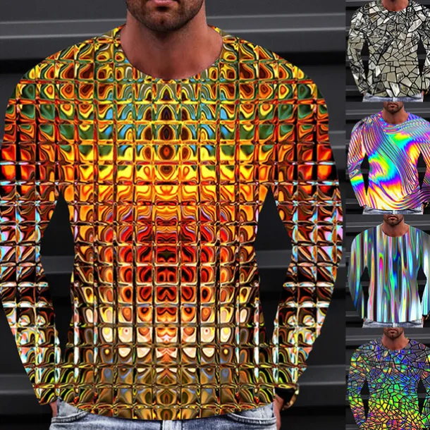 Men's Graphic Gradient Metallic Shirt T Shirt Long Sleeve T shirt 3D Print Crew Neck Shirt Vintage Fashion Designer Outdoor Daily Sports 1 2 3 Spring & Fall Clothing Apparel S M L XL 2XL 3XL 4XL