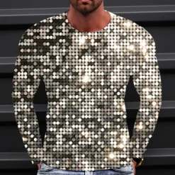 Men's Graphic Gradient Metallic Shirt T Shirt Long Sleeve T shirt 3D Print Crew Neck Shirt Vintage Fashion Designer Outdoor Daily Sports 1 2 3 Spring & Fall Clothing Apparel S M L XL 2XL 3XL 4XL