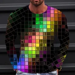 Men's Graphic Gradient Metallic Shirt T Shirt Long Sleeve T shirt 3D Print Crew Neck Shirt Vintage Fashion Designer Outdoor Daily Sports 1 2 3 Spring & Fall Clothing Apparel S M L XL 2XL 3XL 4XL
