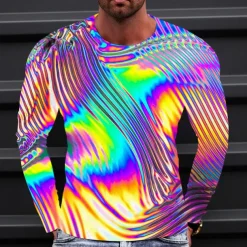 Men's Graphic Gradient Metallic Shirt T Shirt Long Sleeve T shirt 3D Print Crew Neck Shirt Vintage Fashion Designer Outdoor Daily Sports 1 2 3 Spring & Fall Clothing Apparel S M L XL 2XL 3XL 4XL