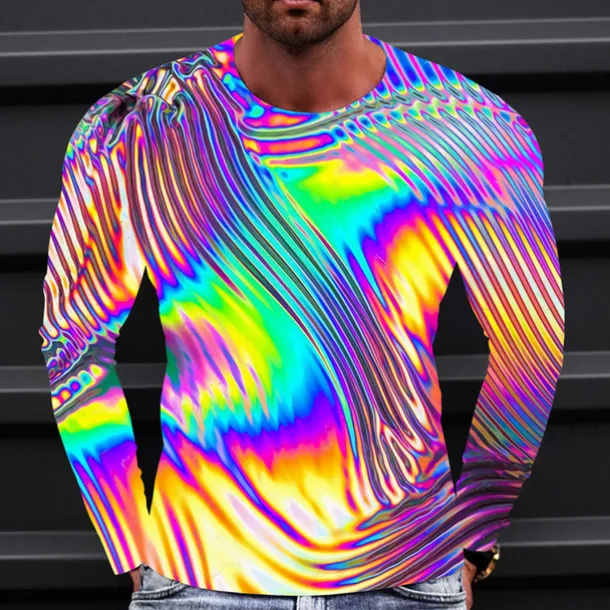 Men's Graphic Gradient Metallic Shirt T Shirt Long Sleeve T shirt 3D Print Crew Neck Shirt Vintage Fashion Designer Outdoor Daily Sports 1 2 3 Spring & Fall Clothing Apparel S M L XL 2XL 3XL 4XL