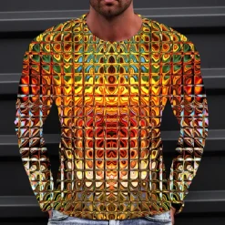 Men's Graphic Gradient Metallic Shirt T Shirt Long Sleeve T shirt 3D Print Crew Neck Shirt Vintage Fashion Designer Outdoor Daily Sports 1 2 3 Spring & Fall Clothing Apparel S M L XL 2XL 3XL 4XL