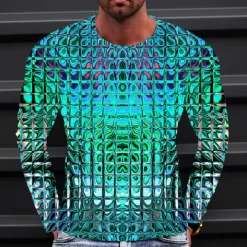 Men's Graphic Gradient Metallic Shirt T Shirt Long Sleeve T shirt 3D Print Crew Neck Shirt Vintage Fashion Designer Outdoor Daily Sports 1 2 3 Spring & Fall Clothing Apparel S M L XL 2XL 3XL 4XL