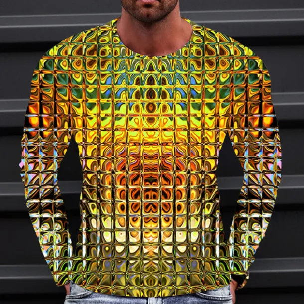 Men's Graphic Gradient Metallic Shirt T Shirt Long Sleeve T shirt 3D Print Crew Neck Shirt Vintage Fashion Designer Outdoor Daily Sports 1 2 3 Spring & Fall Clothing Apparel S M L XL 2XL 3XL 4XL