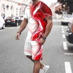 Men's Graphic Gradient 2pcs Tees sets Tee Set Short Sleeve Short Pants Crew Neck Fashion Lightweight Basic Street Daily Sports Print Summer Spring Red Blue