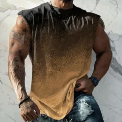 Men's Graphic Gradient Vest Top Sleeveless T Shirt for Men Double Color T Shirt Sleeveless Cap Sleeve T shirt 3D Print Crew Neck Shirt Fashion Designer Muscle Daily Sports Gym Yellow Blue Purple