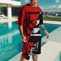 Men's Graphic Grimace 2pcs Tees sets Matching Sets Short Sleeve Short Pants Crew Neck Designer Casual Comfortable Outdoor Vacation Daily 3D Print Spring & Summer Light Yellow Dark Yellow Black and Red