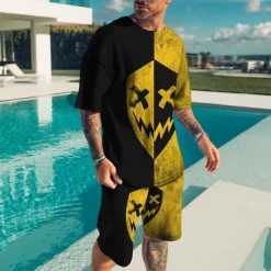 Men's Graphic Grimace 2pcs Tees sets Matching Sets Short Sleeve Short Pants Crew Neck Designer Casual Comfortable Outdoor Vacation Daily 3D Print Spring & Summer Light Yellow Dark Yellow Black and Red