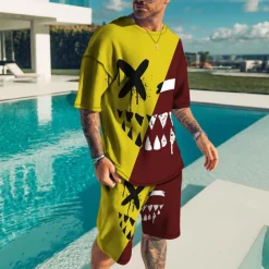 Men's Graphic Grimace 2pcs Tees sets Matching Sets Short Sleeve Short Pants Crew Neck Designer Casual Comfortable Outdoor Vacation Daily 3D Print Spring & Summer Light Yellow Dark Yellow Black and Red
