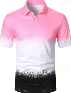 Men's Graphic Hawaiian Polo Shirts Golf Shirt Short Sleeve Polo Shirts Collared Shirts Casual Beach Wear Vacation Wear Tropical Wear Party Outfits Buttons 3D Print Yellow Pink Red