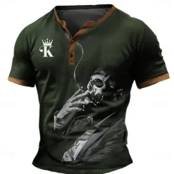 Men's Graphic Henley Shirt Short Sleeve 3D Print Fashion Designer Comfortable Daily Summer Black Blue Green Henley Henley T-Shirt