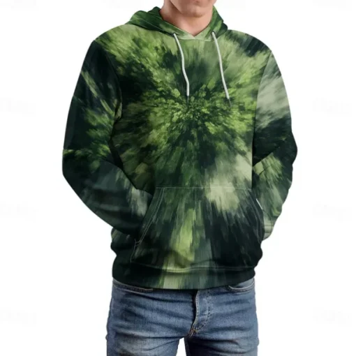 Men's Graphic Hoodie Hoodies Sweatshirt Vacation Daily Long Sleeve Hooded Vacation Sports Outdoor Going out Green Printing Winter Spring & Fall Designer