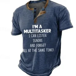 Men's Graphic Letter Henley Shirt Short Sleeve 3D Print Fashion Designer Comfortable Outdoor Daily Summer Black Navy Blue Khaki Army Green Henley Henley T-Shirt