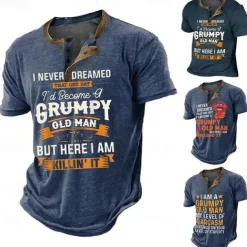 Men's Graphic Letter Henley Shirt Tee Short Sleeve 3D Print Vintage Fashion Designer Outdoor Casual Daily Summer Blue 3# Blue 2# Blue 1# Navy Blue Royal Blue Henley Henley T-Shirt