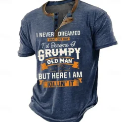 Men's Graphic Letter Henley Shirt Tee Short Sleeve 3D Print Vintage Fashion Designer Outdoor Casual Daily Summer Blue 3# Blue 2# Blue 1# Navy Blue Royal Blue Henley Henley T-Shirt