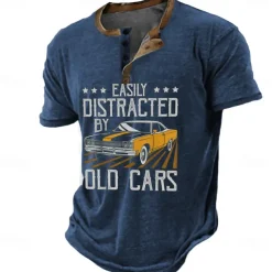 Men's Graphic Letter Henley Shirt Tee Short Sleeve 3D Print Vintage Fashion Designer Outdoor Casual Daily Summer Blue 3# Blue 2# Blue 1# Navy Blue Royal Blue Henley Henley T-Shirt