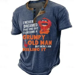 Men's Graphic Letter Henley Shirt Tee Short Sleeve 3D Print Vintage Fashion Designer Outdoor Casual Daily Summer Blue 3# Blue 2# Blue 1# Navy Blue Royal Blue Henley Henley T-Shirt