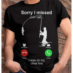 Men's Graphic Letter I'm Sorry I Missed Your Call, I Was On My Other Line T Shirt Casual Style 100% Cotton Short Sleeve Graphic Shirt Wine Heather Gray Black Comfortable Tee Vacation Casual Fashion