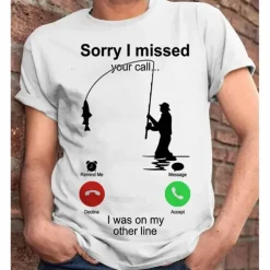 Men's Graphic Letter I'm Sorry I Missed Your Call, I Was On My Other Line T Shirt Casual Style 100% Cotton Short Sleeve Graphic Shirt Wine Heather Gray Black Comfortable Tee Vacation Casual Fashion
