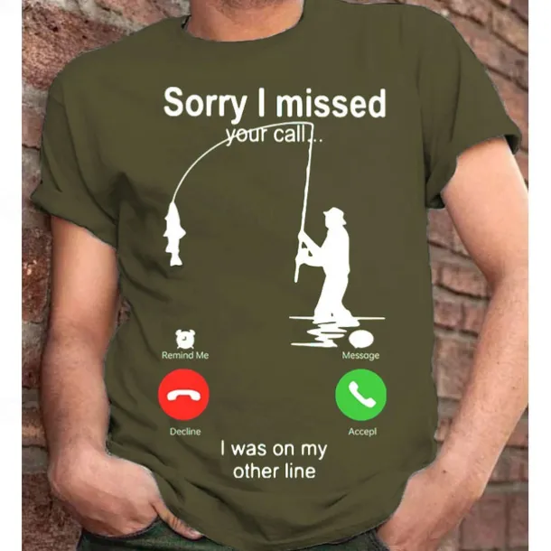 Men's Graphic Letter I'm Sorry I Missed Your Call, I Was On My Other Line T Shirt Casual Style 100% Cotton Short Sleeve Graphic Shirt Wine Heather Gray Black Comfortable Tee Vacation Casual Fashion