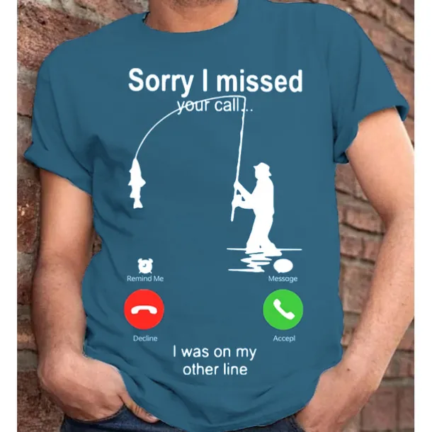 Men's Graphic Letter I'm Sorry I Missed Your Call, I Was On My Other Line T Shirt Casual Style 100% Cotton Short Sleeve Graphic Shirt Wine Heather Gray Black Comfortable Tee Vacation Casual Fashion