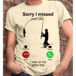 Men's Graphic Letter I'm Sorry I Missed Your Call, I Was On My Other Line T Shirt Casual Style 100% Cotton Short Sleeve Graphic Shirt Wine Heather Gray Black Comfortable Tee Vacation Casual Fashion
