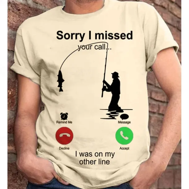Men's Graphic Letter I'm Sorry I Missed Your Call, I Was On My Other Line T Shirt Casual Style 100% Cotton Short Sleeve Graphic Shirt Wine Heather Gray Black Comfortable Tee Vacation Casual Fashion