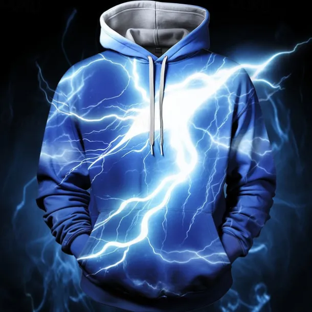 Men's Graphic Lightening Hoodie Hoodies Sweatshirt Fashion Daily Long Sleeve Hooded Vacation Sports Outdoor Holiday Red Blue Print Front Pocket Spring & Fall Designer