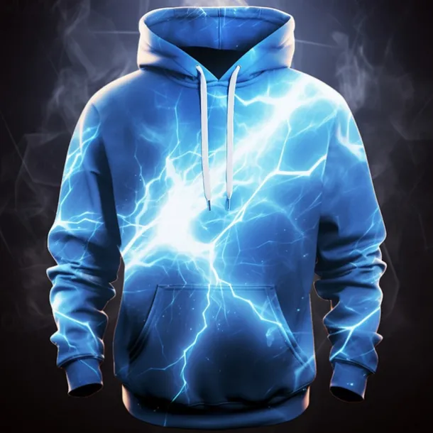 Men's Graphic Lightening Hoodie Hoodies Sweatshirt Fashion Daily Long Sleeve Hooded Vacation Sports Outdoor Holiday Red Blue Print Front Pocket Spring & Fall Designer