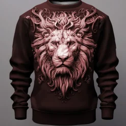 Men's Graphic Lion Sweatshirts Golf Pullover Sweatshirt Long Sleeve Sweatshirt Crew Neck Fashion Daily Casual 3D Print Vacation Holiday Going out Print Spring & Fall