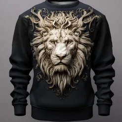 Men's Graphic Lion Sweatshirts Golf Pullover Sweatshirt Long Sleeve Sweatshirt Crew Neck Fashion Daily Casual 3D Print Vacation Holiday Going out Print Spring & Fall