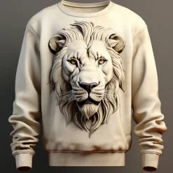 Men's Graphic Lion Sweatshirts Golf Pullover Sweatshirt Long Sleeve Sweatshirt Crew Neck Fashion Daily Casual 3D Print Vacation Holiday Going out Print Spring & Fall