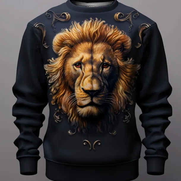 Men's Graphic Lion Sweatshirts Golf Pullover Sweatshirt Long Sleeve Sweatshirt Crew Neck Fashion Daily Casual 3D Print Vacation Holiday Going out Print Spring & Fall