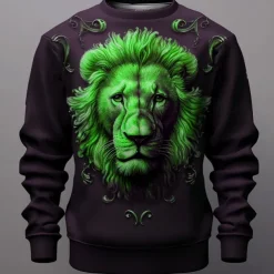 Men's Graphic Lion Sweatshirts Golf Pullover Sweatshirt Long Sleeve Sweatshirt Crew Neck Fashion Daily Casual 3D Print Vacation Holiday Going out Print Spring & Fall