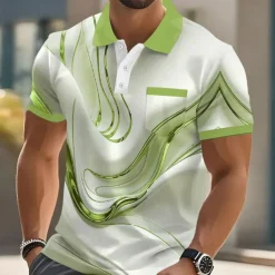 Men's Graphic Marble Polo Short Sleeve Polo Shirts Collared Shirts Business Casual Outdoor Athleisure Daily Wear 3D Print Buttons Summer Blue Purple Brown