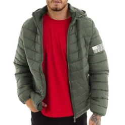 Men's Graphic National Flag Coat Parka Casual Daily Holiday Going out Print Fall & Winter Hooded Long Sleeve Black Army Green Dark Blue