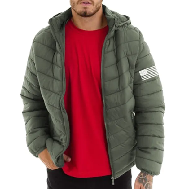 Men's Graphic National Flag Coat Parka Casual Daily Holiday Going out Print Fall & Winter Hooded Long Sleeve Black Army Green Dark Blue