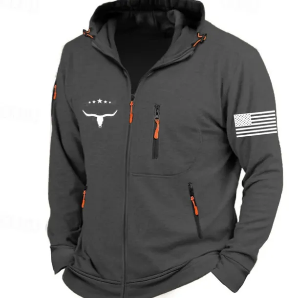 Men's Graphic National Flag Long Sleeve Sweatshirts Hooded Streetwear Designer Sports & Outdoor Casual Spring & Fall Navy Blue Dark Gray Gray Clothing Apparel Designer S M L XL XXL 3XL