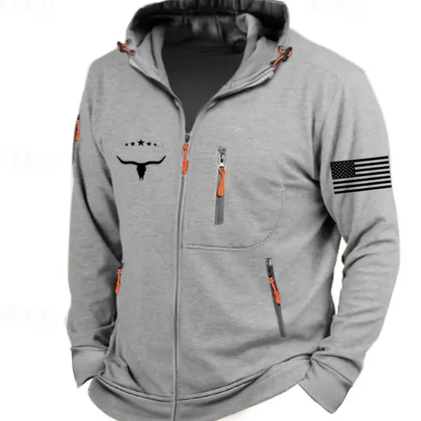 Men's Graphic National Flag Long Sleeve Sweatshirts Hooded Streetwear Designer Sports & Outdoor Casual Spring & Fall Navy Blue Dark Gray Gray Clothing Apparel Designer S M L XL XXL 3XL